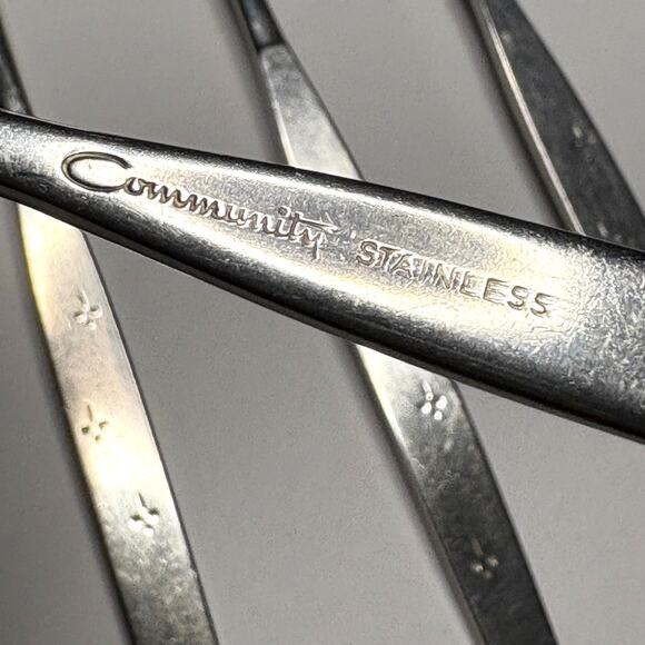 Oneida Community CELEBRITY Stainless 4 Iced Tea Spoons MCM w/ White Stars - Picture 8 of 11